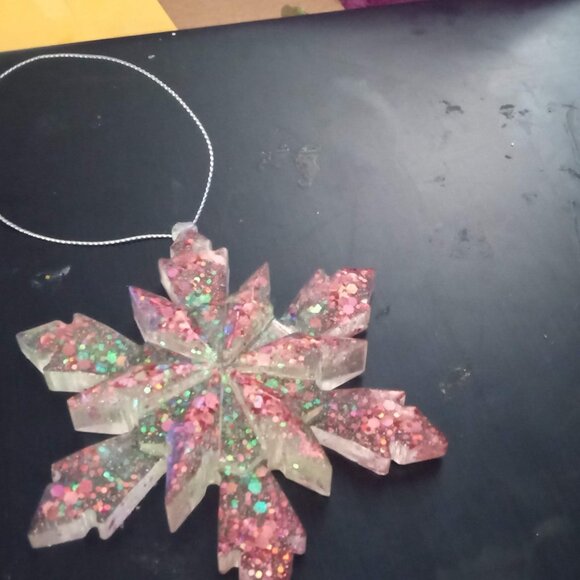 Handmade Red and Green Snowflake Ornament - Picture 2 of 5
